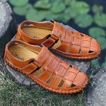 Qiucdzi Mens Sport Sandals Breathable Outdoor Fisherman Shoes Adjustable Closed Toe Summer Leather Loafters