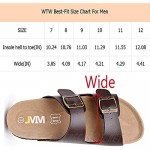 WTW Men's Arizona 2-Strap PU Leather Platform Sandals Slid-on Cork Footbed Sandals with Double Metal Adjustable Buckles Causal Style