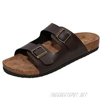 WTW Men's Arizona 2-Strap PU Leather Platform Sandals Slid-on Cork Footbed Sandals with Double Metal Adjustable Buckles Causal Style
