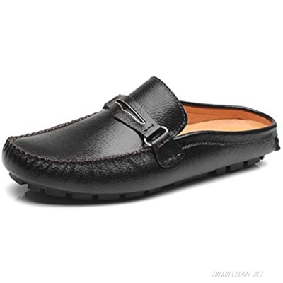 ANUFER Men's Split Leather Penny Loafers Flat Heel Clogs&Mules Household Leather Scuff Slippers