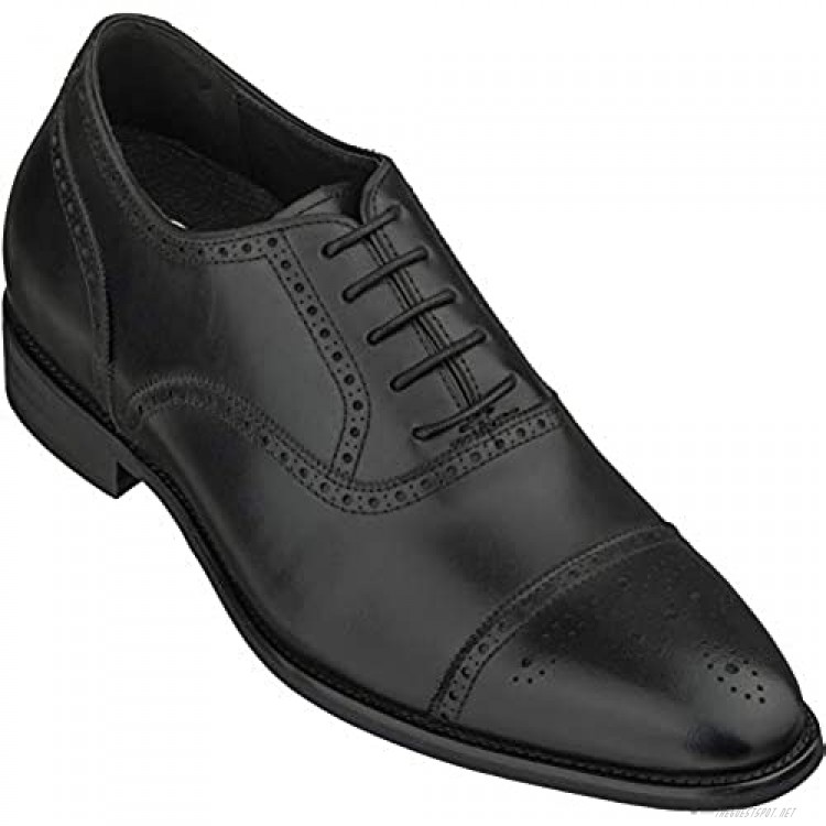 CALTO Men's Invisible Height Increasing Elevator Shoes - Black Premium Leather Lace-up Super Lightweight Formal Oxfords - 3 Inches Taller - S3033