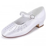 ERIJUNOR White Communion Shoes Comfortable Flower Girls Children Shoes Dyeable Satin