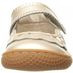 Livie & Luca Girl's Ruche Ruffled Champagne Shimmer Leather Hook and Loop Mary Jane Shoe 13 M US Little Kid