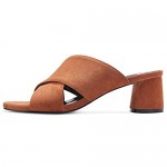 CASTAMERE Womens Chunky Block Heels Slippers Slip-on Strappy Open Toe Sandals 5CM Heeled Sandal