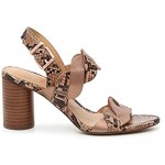 Crown Vintage Women's Varenka Sandal in Bronze Metallic Leather and Snake-Print Leather with Round Open Toe Adjustable Buckle-Ankle Strap 3.25 Stacked-Look Heel