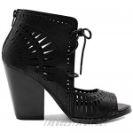 Ollio Women Shoe Fashion Lace up Cutout Ankle High Heel Bootie Sandal