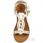 Breckelle's Women Leatherette Open Toe Cutout Studs T Strap Flat Sandal BB16 - Tan