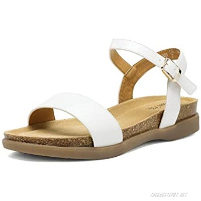 DREAM PAIRS Women's Ankle Strap Fashion Casual Open Toe Flat Sandals White/Luna Size 8