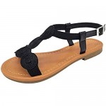 SAMRITA Women’s Braided Ankle T-Strap Sandals Summer Casual Style Flat Sandals
