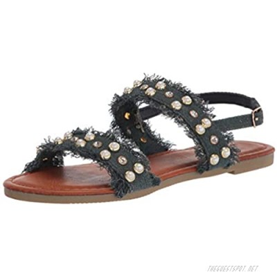 SANDALUP Denim Flat Sandals with Pearl for Women's Summer Blackish Green