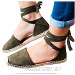 VEFSU Flat Sandals for Women Lace-up Summer Straw Linen Strap Roman Sandals