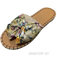 Women's Flat Slippers Bowknot Peep-Toe Breathable Slides Outdoor Casual Soft-Soled Slip-Ons Beach Shoes