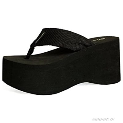 Women's Platform T-Strap Sandals High Wedge Thick Flip Flops Casual-1088