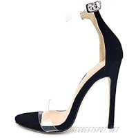 La Rosa Transparent PVC Peep Toe Stilettos High Heel Sandals (US 5 BLACK)