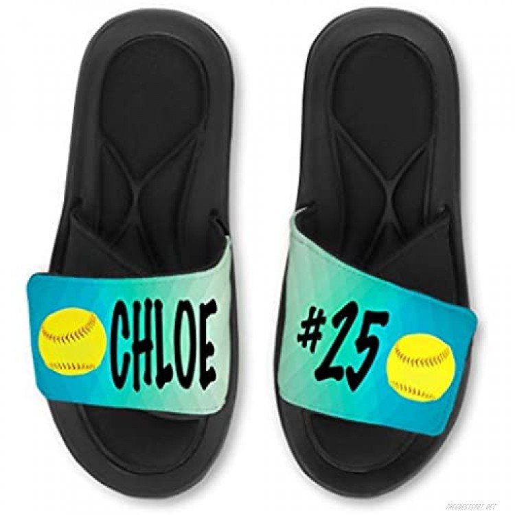 CUSTOM SOFTBALL Slides/Sandals/Flip Flops ABSTRACT - PERSONALIZE with your Name Number School or Logo!
