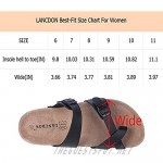 LANCDON Ladies Leather Flat Cork Slides Sandals for Women with Adjustable Strap Buckle Toe Slippers size 6-11