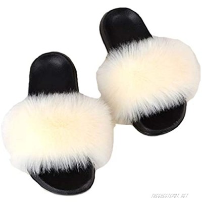 QINGCOMFACAI Womens Fur Slides Slipper Sandals Faux Fuzzy Slides Fluffy Sandals Open Toe Indoor Outdoor Shoes