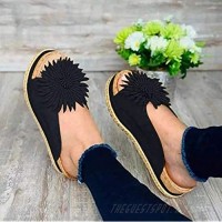 QLY 2021 Sunflower Platform Slippers Open Toe Shoes Women Elegant Flower Slip On Sandals Beach Comfy Boho Thickened Bottom Shoes PU Leather