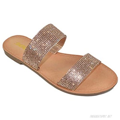 Soda Shoes Women Flip Flops Slippers Sandals Double Strap Slide Casual Bling Rhinestone Crystals AMONG-S