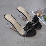 Women's Flowers Wedge Sandal Comfort Clear Lucite Platform Summer Vintage Non-Skid Backless Slides Sandals