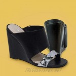 ANDREW STEVENS Geneva Leather Wedge Slide Sandals for Women | High Heel Slip-on Shoes with Open-Toe Padded Insole and Wide Width Black Tan/Brown 4.5 Heel