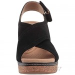 Clarks Women's Giselle Coast Wedge Sandal Black Leather 6.5 Wide