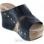 Pierre Dumas Women's Hester-7 Studded Platform Wedge Sandals Black 8.5M