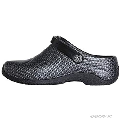 Anywear Zone Women's Healthcare Professional Injected Clog with Backstrap 5W Black Silver Pattern (Wide)