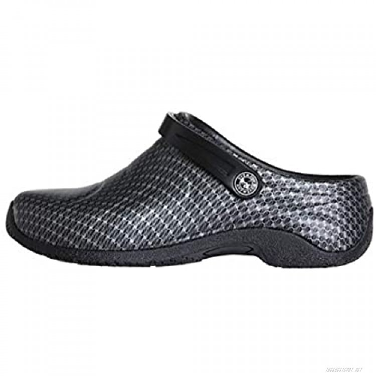 Anywear Zone Women's Healthcare Professional Injected Clog with Backstrap 5W Black Silver Pattern (Wide)