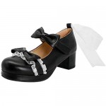 Caradise Womens Cute Lolita Cosplay Shoes Chunky Bow Mary Janes Platform Pumps with Ankle Strap