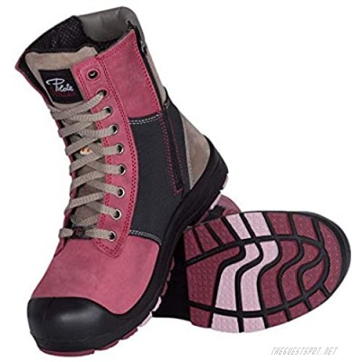 P&F Workwear Lightweight Steel Toe Safety Boots for Women with Zipper | Pink