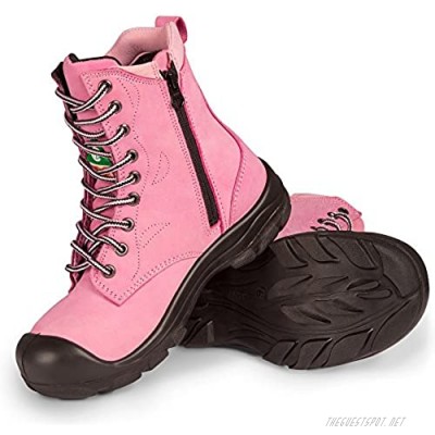 P&F Workwear Women's Steel Toe Work Boots | Pink | 8"