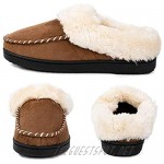 ASELU Moccasin Slippers for Women Micro Suede Memory Foam Slippers Ladies' Slip on Faux Fur Lining House Shoes with Indoor Outdoor Anti-Skid Rubber Sole