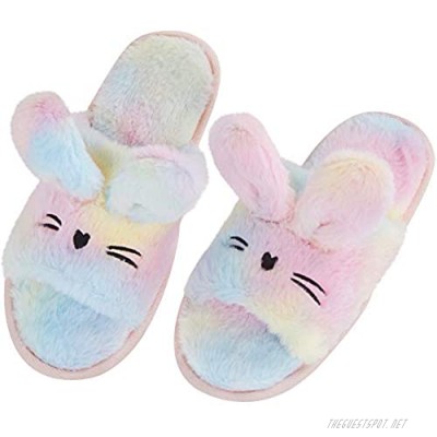 Cozy Memory Cute Bunny Open Toe Slippers For Women Fuzzy Fur Animals House Shoes Memory Foam Non-Skid Sole Indoor Outdoor