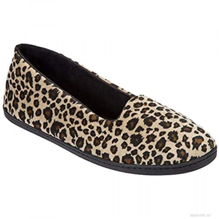 Dearfoams Women's Micro Velour Embroidered Closed Back Slippers Leopard