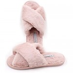 Faynonne Women's Cross Band Slippers Soft Plush Furry Cozy Open Toe House Shoes Indoor Outdoor Slipper Faux Fur Warm Comfy Slip On Breathable