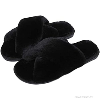 Fericzot Women's Fuzzy Fluffy Furry Fur Slippers Flip Flop Winter Warm Cozy House Memory Foam Sandals Slides Soft Flat Comfy Anti-Slip Spa Indoor Outdoor Slip on