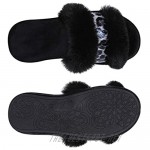 Fuzzy Open Toe Slippers for Women Faux Fur Leopard Arch Support Indoor Slippers