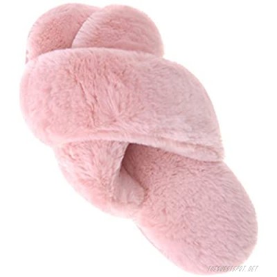 Fuzzy Slides for Women Cross Band Faux Fur Open Toe Slippers with Soft Comfy Memory Foam Plush Fluffy Slip On Cozy Anti-Slip House Garden Shoes