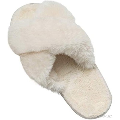 Fuzzy Slippers for Women Womens Fluffy Furry Fluff Fuax Cross Band Fur Sandals Slides House Soft Winter Arch Support Footed Nonslip Soft
