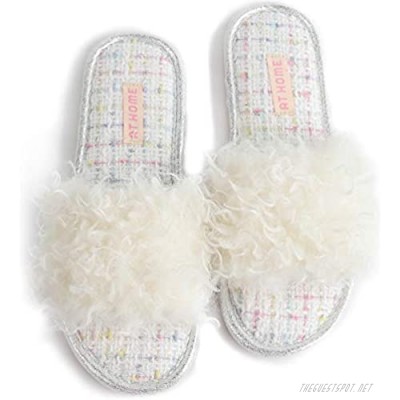 Husmeu Women's Memory Foam Slippers Non Slip Fuzzy Slipper Slip on Indoor Outdoor Sandals Open Toe House Shoes Slides