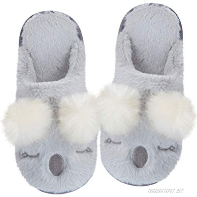 Komyufa Cute Koala Aniaml Home Slippers for Women Soft Memory Foam Anti-Slip Indoor Outdoor House Shoes with Plush Fleece Lining
