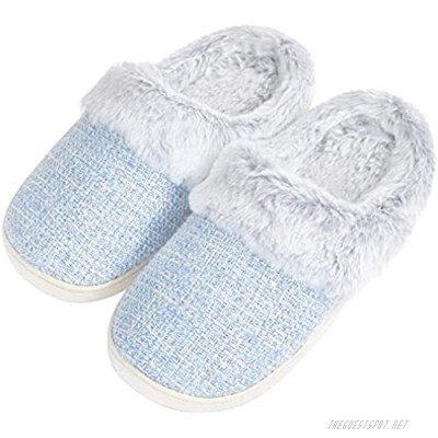 Komyufa Fuzzy Knitted Home Slippers for Women Girls Glittering Anti-Slip Cozy Memory Foam Slip on House Shoes Outdoor Indoor with Fur Lining Warm Shoes