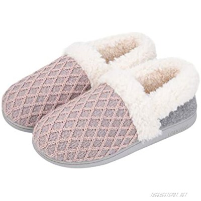 LongBay Women's Knit House Shoes Comfy Cute Plush Fleece Memory Foam Slippers with 3D Diamond Shaped Pattern