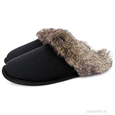 ofoot Womens Moccasins Suede Indoor Fur Slippers Warm Cozy Fleece Knit Lined Non Slip Rubber Sole