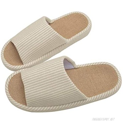 WMZYIQI Women Slippers Soft Open Toe Anti-Slip Indoor Outdoor Stripe Linen Casual Home Shoes