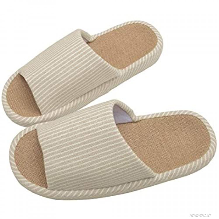 WMZYIQI Women Slippers Soft Open Toe Anti-Slip Indoor Outdoor Stripe Linen Casual Home Shoes