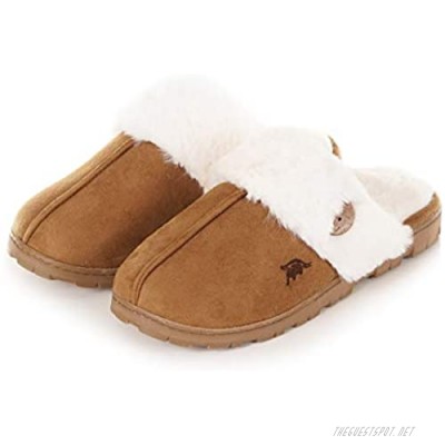 Womens 80-D Memory Foam Slippers Slip On Faux Fur Warm Winter Mules Fluffy Micro Suede Breathable Washable Indoor/Outdoor House Shoe w/Anti Slip Sole