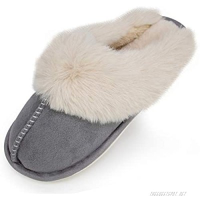 Womens Comfy Slippers Faux Fur House Shoes Indoor Outdoor Bedroom Warm Lady Memory Foam Fuzzy Slippers Winter
