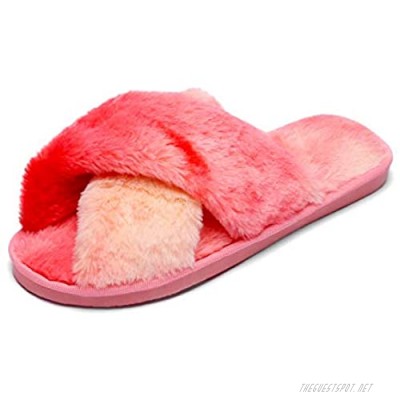 Women's Fluffy Cross Band Slippers Fuzzy Plush Cozy Furry Indoor Outdoor House Shoes